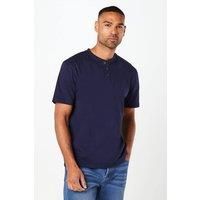 Mens Navy Grandad Neck T-Shirt - S