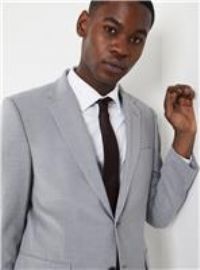 Burton Mens Blazer Light Grey Tailored Fit Smart Jacket 2 Button Closure
