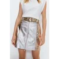 Real Leather Mixed Metallic Skirt