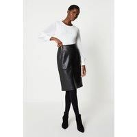 Womens Black Faux Leather Pencil Skirt