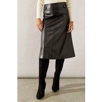 Womens Black Tab Detail Faux Leather A Line Skirt