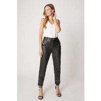 Womens Black Faux Leather Straight Leg Trousers