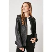 Wallis Womens Faux Leather Jacket Black Pleat Detail Versatile Regular Fit