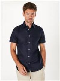 Burton Mens Button-Up Shirt Navy Striped Collared Short Sleeve Casual Cotton