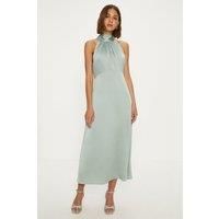 Oasis Womens Midi Dress Sage Satin Halterneck Sleeveless Elegant