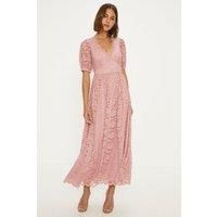 Oasis Womens Midi Dress Pink Lace Short Sleeve V Neck Spring Summer