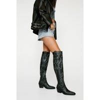 Real Leather Embroidered Over The Knee Cowboy Boots