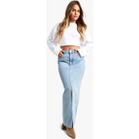 Womens Petite Light Wash Split Front Denim Midaxi Skirt