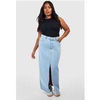 Womens Plus Denim Split Front Maxi Skirt