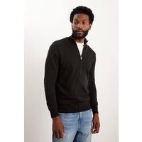 Mens Long Sleeve Fine Gauge Zip Thru - Black - Xxl