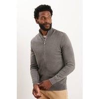 Mens Long Sleeve Fine Gauge Zip Thru - Grey - Xxl