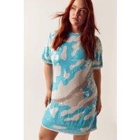 Plus Size Wave Sequin Relaxed Shift Dress