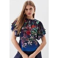 Pleat Detail Floral Ruffle Top
