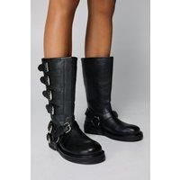 Real Leather Multi Buckle Biker Boots