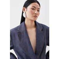 Indigo Linen Single Breasted Tailored Jacket