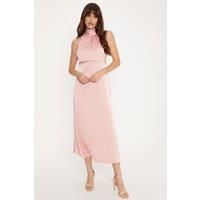 Oasis Womens Midi Dress Blush Satin Halterneck Sleeveless Elegant