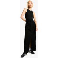Basic Split Front Denim Maxi Skirt