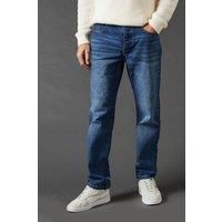 Burton Mens Straight Jeans Blue Five Pocket Styling Branded Rivets Machine Wash