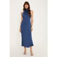Oasis Womens Midi Dress Navy Satin Halterneck Sleeveless Elegant