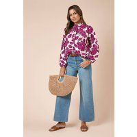 Womens Large Floral Twist Neck Blouse