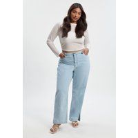 Womens Plus Basics High Waisted Split Hem Straight Leg Jeans