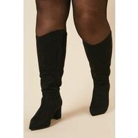 Wide Fit Halo Pointed High Block Heel Knee Boots