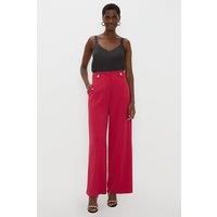 Wallis Womens Dress Pants Pink Wide Leg Regular Fit Button Smart Trousers
