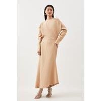 Tailored Compact Stretch Off Shoulder Long Sleeve Maxi Dress