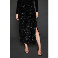 Womens Velvet Sequin Midi Skirt