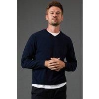 Mens Cotton Rich V Neck Jumper - Navy - L