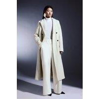 Italian Manteco Wool Relaxed Cable Double Breasted Midi Coat