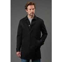 Maine Mens Rain Coat Smart Black Cotton Polyester Jacket Button Up Mid Length