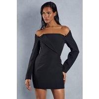 Misspap Womens Mini Dress Black Off Shoulder Bodycon Long Sleeve