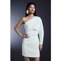Compact Stretch Tailored One Shoulder Mini Dress