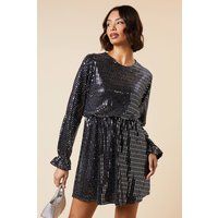 Womens Metallic Long Sleeve Jersey Mini Dress