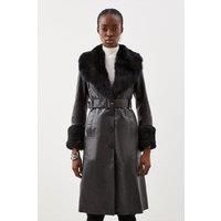 Shearling Cuff And Collar Leather Coat