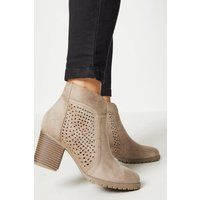 Womens Amberly Lazer Cut Almond Toe Medium Heel Boots