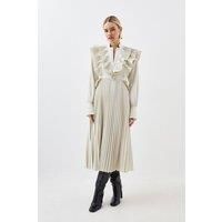 Petite Cotton Pleated Detail Woven Midi Dress