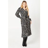 Dorothy Perkins Womens Midi Dress Leopard Collared Long Sleeve Leopard Print