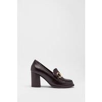 Faux Leather Metal Trim Heeled Loafer