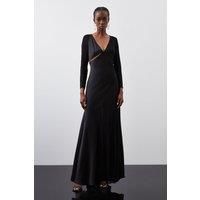 Tall Ooto Sheer Panneled Long Sleeve Woven Maxi Dress
