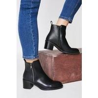 Womens Apricot Side Zip Round Toe Block Heel Ankle Boots