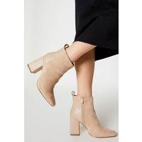 Womens Axel Chisel Toe Mixed Material Block Heel Ankle Boots