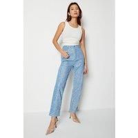 Warehouse Womens Straight Jeans Blue Sequin Embellished Cotton Denim