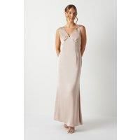 Coast Womens Maxi Dress Mocha Satin Bow Back Sleeveless Elegant