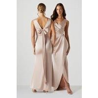Coast Womens Maxi Dress Mocha Satin Bow Back Sleeveless Elegant