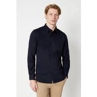 Mens Twill Sateen Long Sleeve Shirt - Dark Blue - M