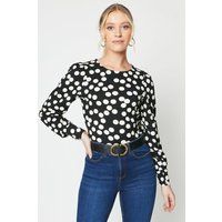 Womens Blouson Long Sleeve Top With Button Cuff