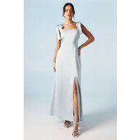 Oasis Womens Midi Dress Blue Satin Tie Shoulder Bridesmaids Spring Summer