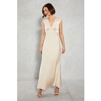 Oasis Womens Maxi Dress Champagne Satin Elegant Open Back Formal Wedding